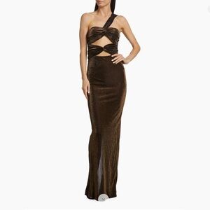 Ronny Kobo Collection Metallic Brown One-Shoulder Dress